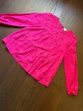 J. Crew Magenta Eyelet Babydoll Blouse